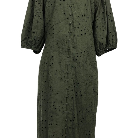 NWT H&M Eyelet Lace Puff Sleeve Midi Dress XL Boho Peasant Cottagecore Cowgirl - Picture 7 of 16